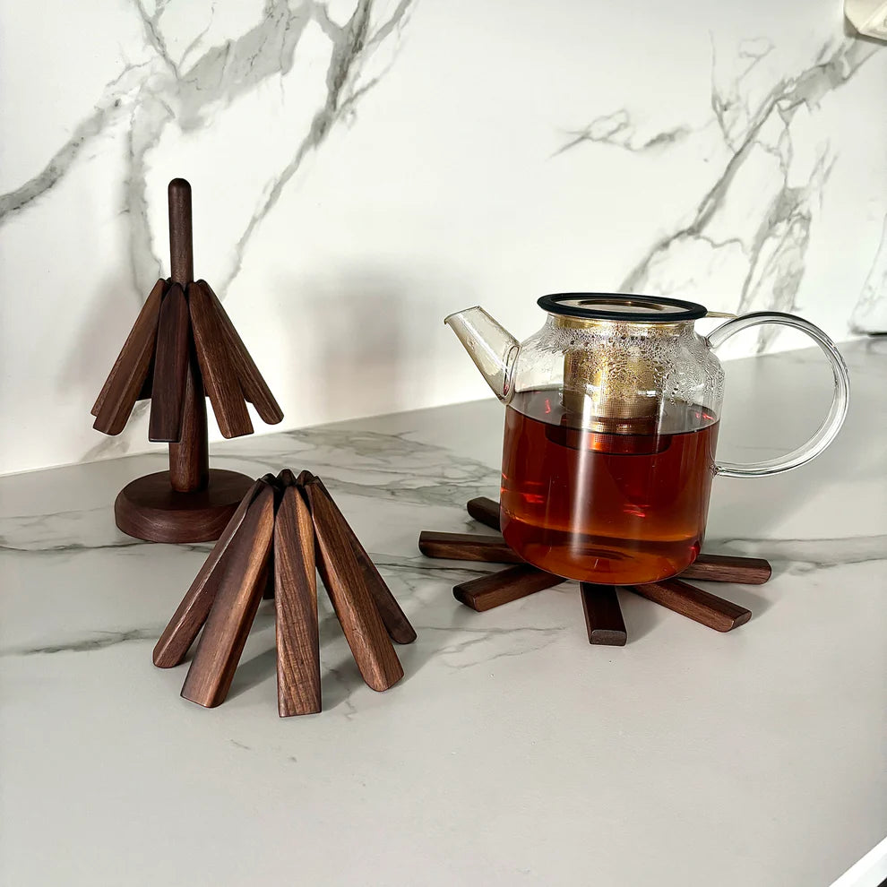 Folding Walnut Trivet Set