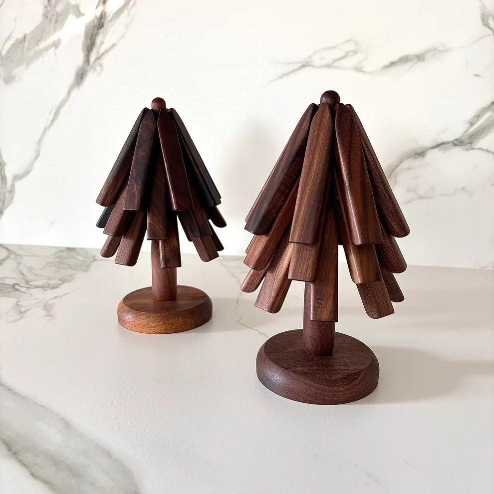 Folding Walnut Trivet Set