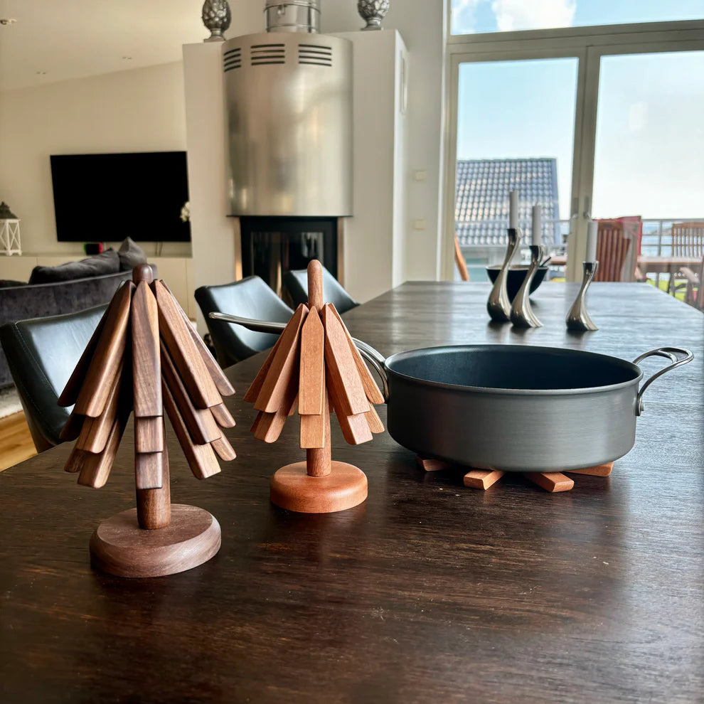 Folding Walnut Trivet Set