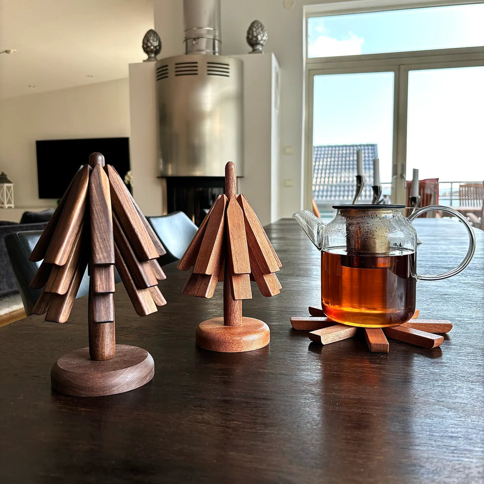 Folding Walnut Trivet Set